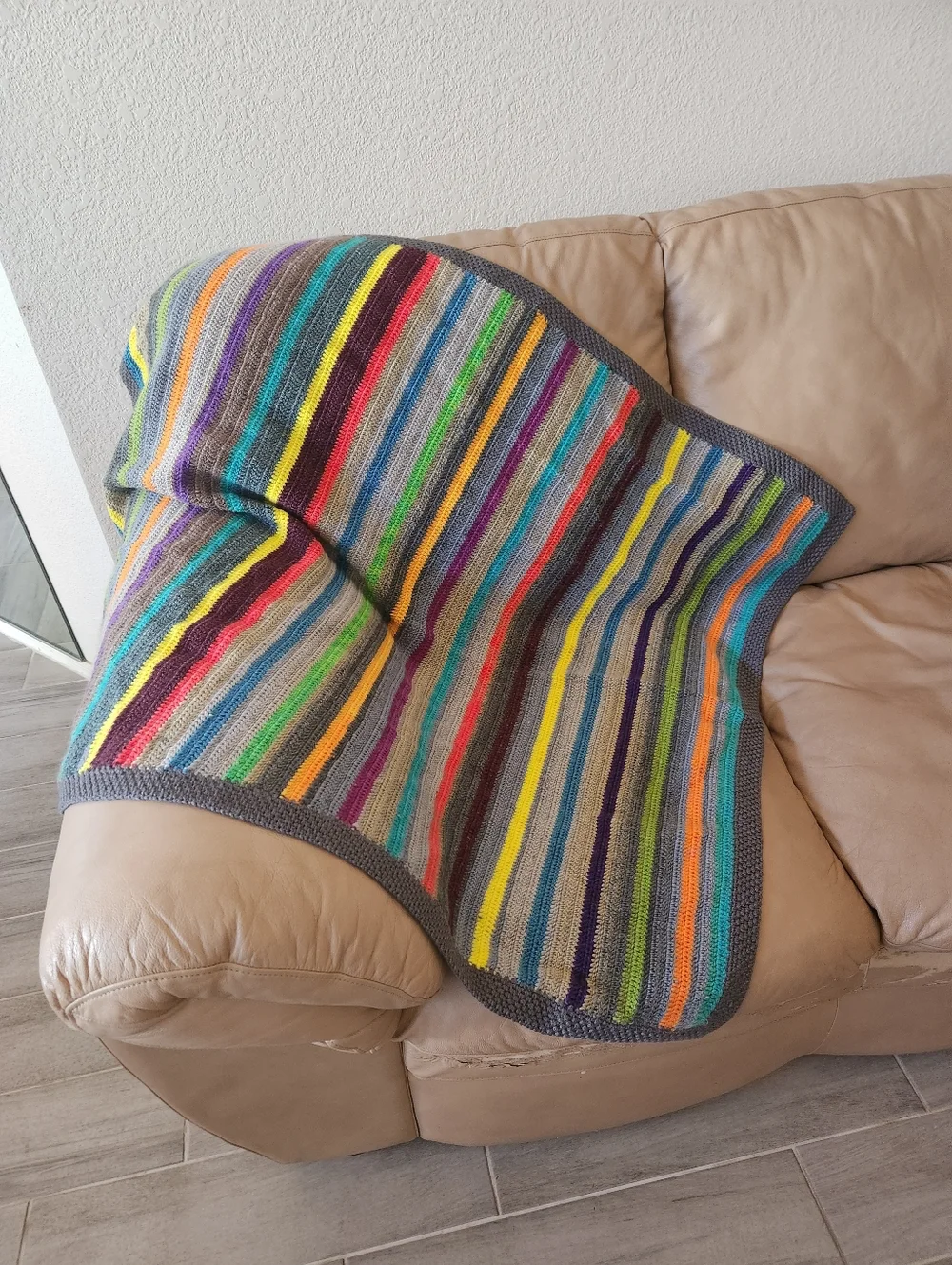 Handmade Baby Toddler Blanket Multicolor Stripes Crochet Wool Blend Afghan Knit